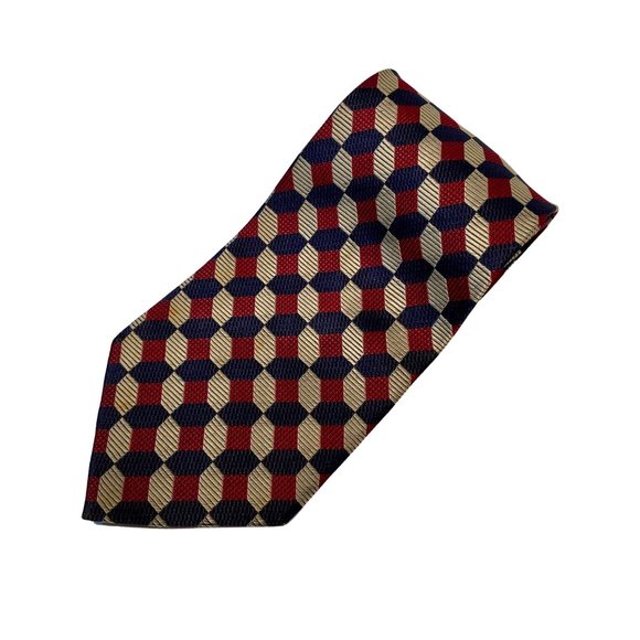 CARDINAL 100% Silk Vintage Neck Tie | 57" | Blue Red & Gold, Preppy, Geometric - Picture 1 of 6